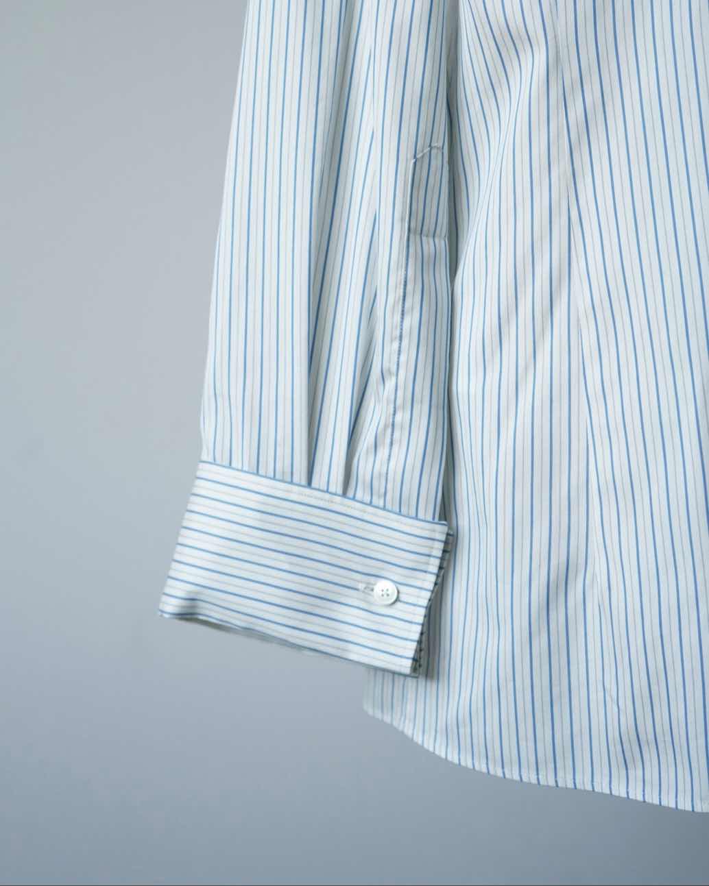 COTTON SILK STRIPE DOUBLE-CUFF SHIRT