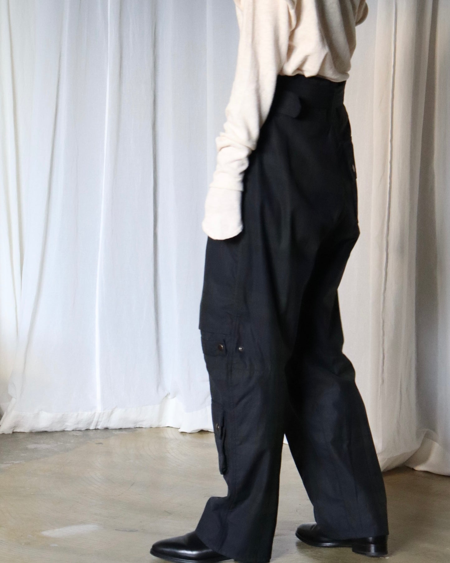 OILED TARTAN PLAID BELT PANTS