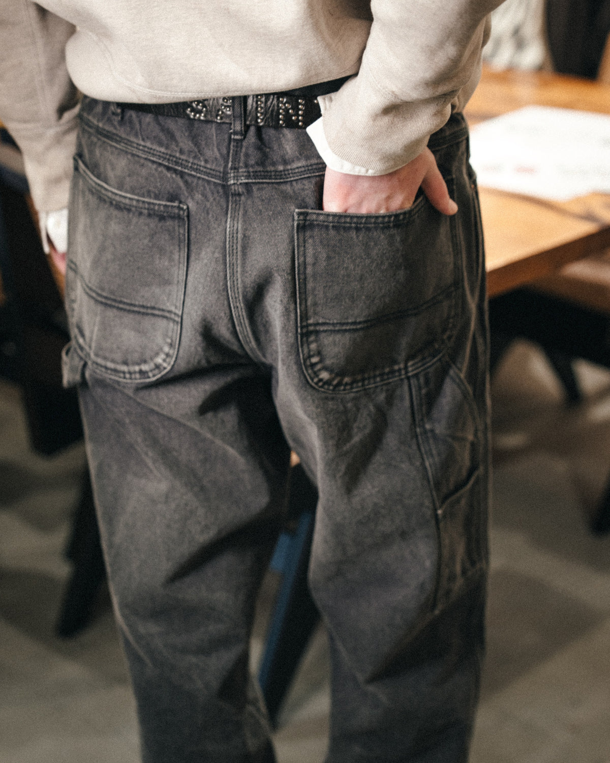 072 BLK DENIM PAINTER PANTS