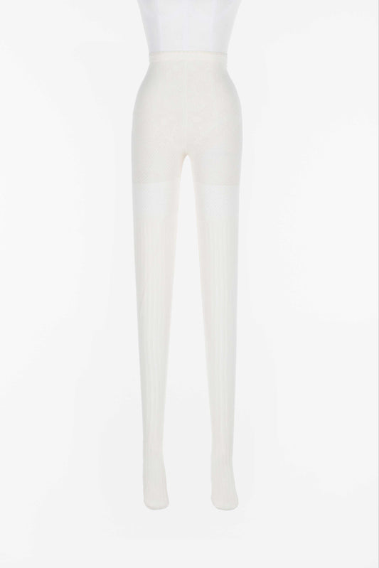 Rose pattern lace-knit knit tights