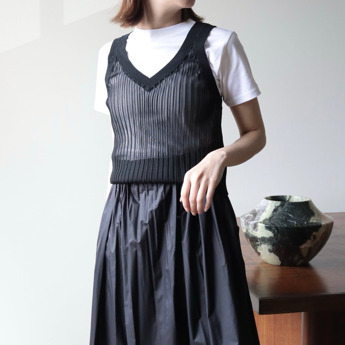 SHEER WIDE RIBBED SWEATER BUSTIER TOP