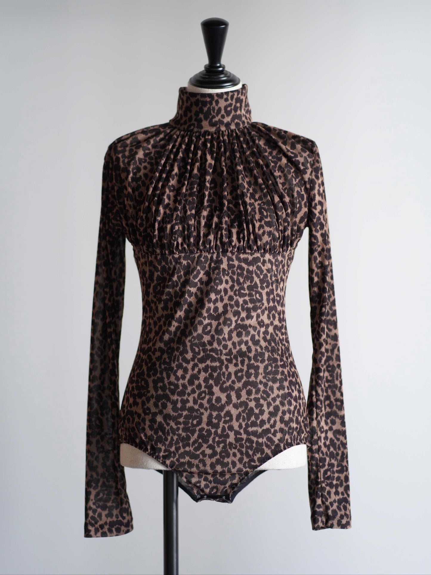 Printed velvet tulle turtleneck bodysuit