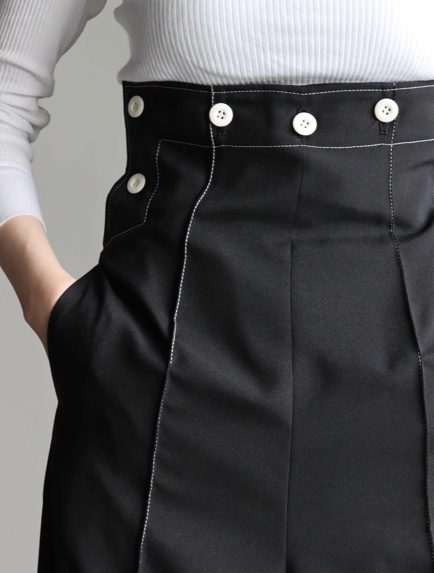 WHITE STTITCH HIGHT WAIST MARINE PANTS