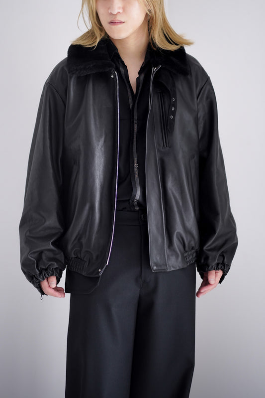 MOUTON COLLAR CALF ZIP JACKET