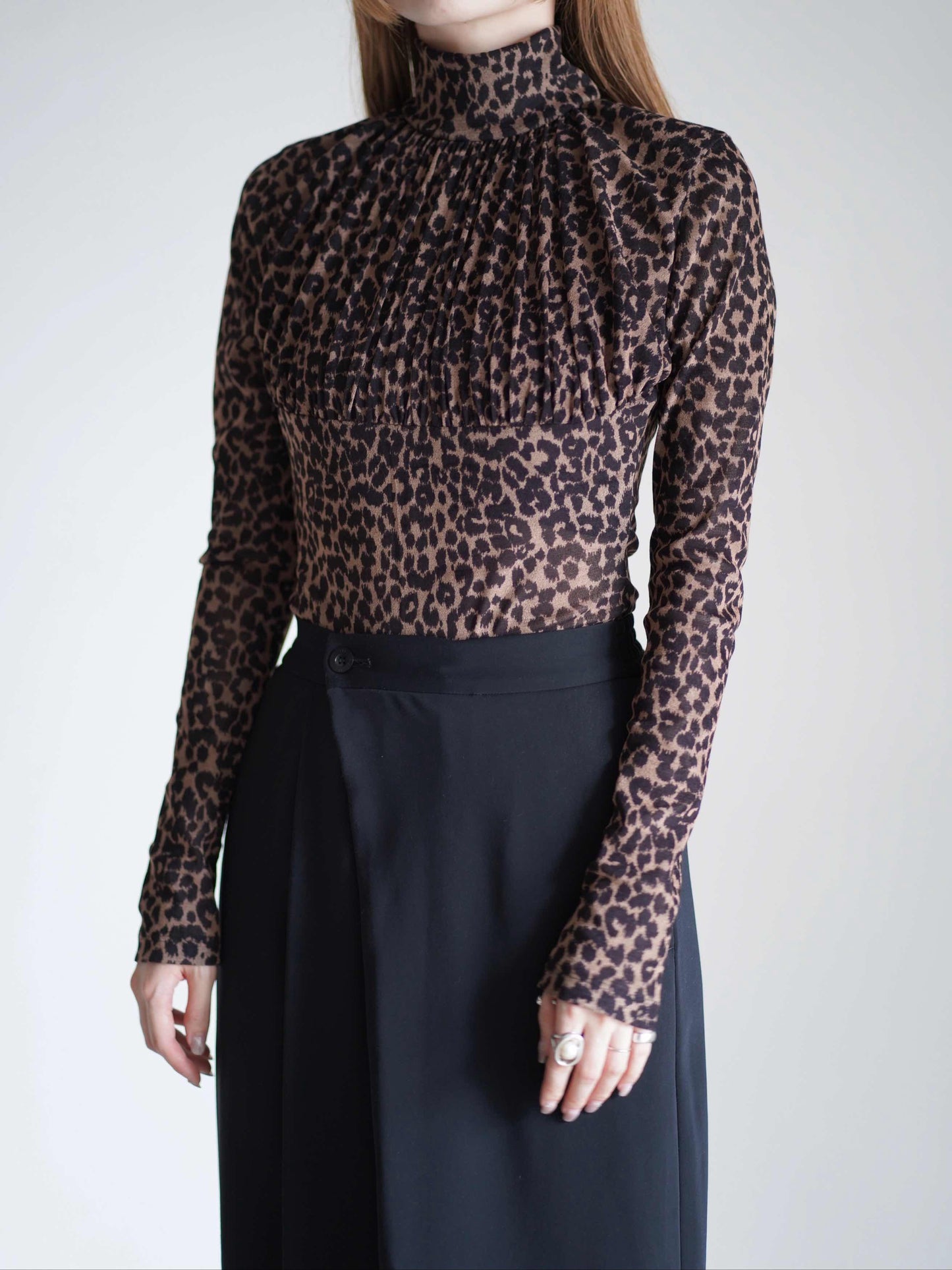 Printed velvet tulle turtleneck bodysuit