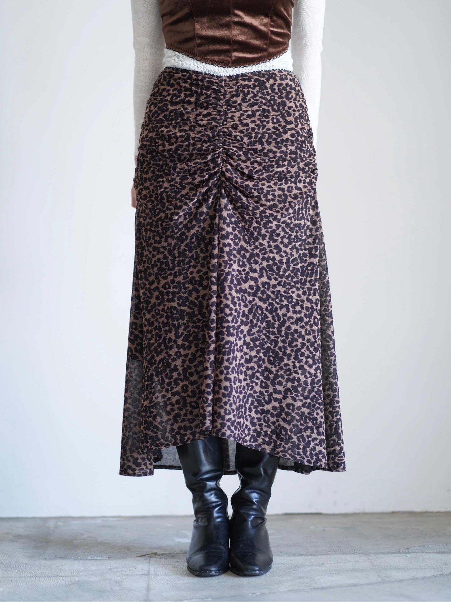 Printed velvet tulle gathered skirt