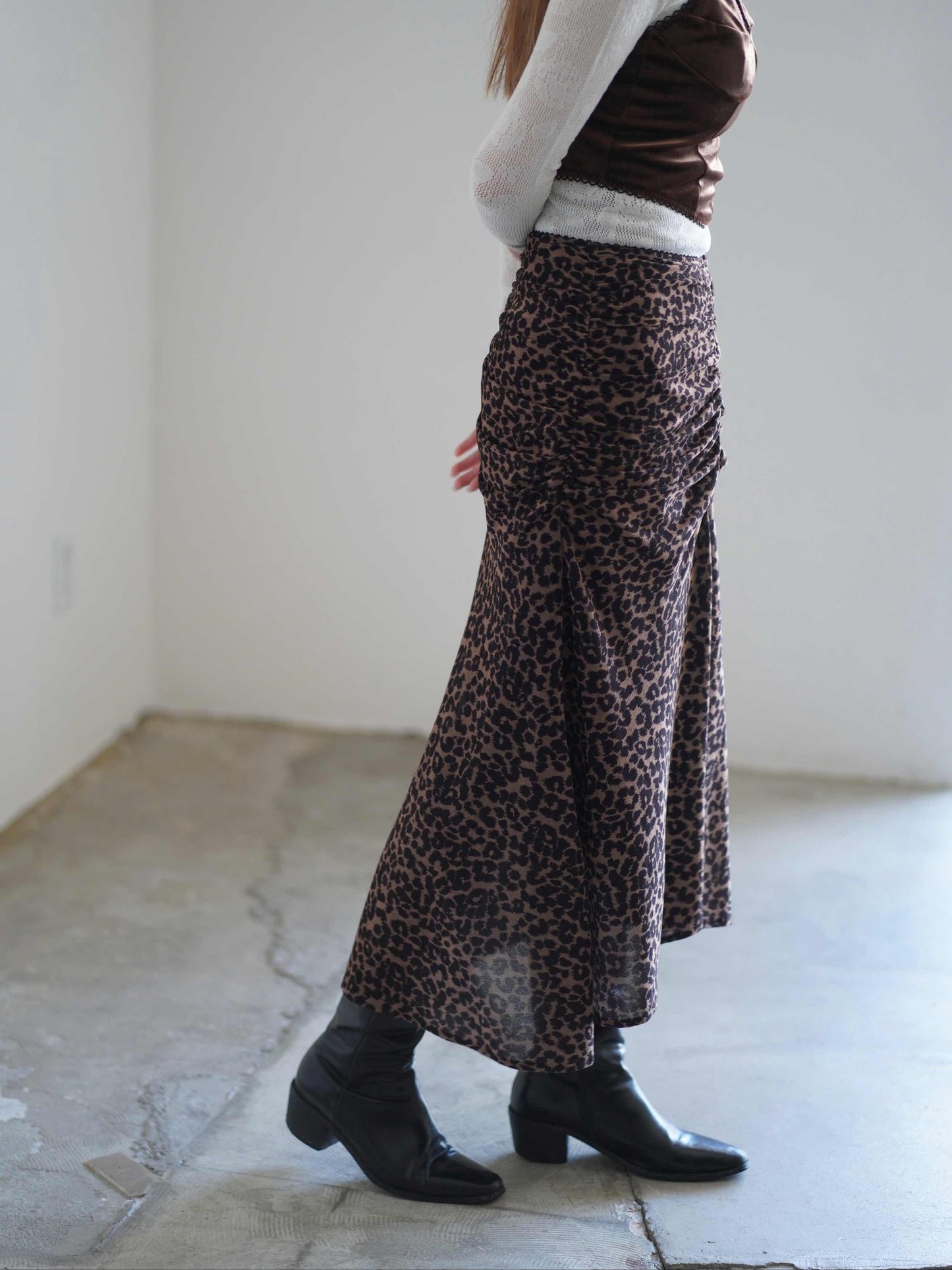 Printed velvet tulle gathered skirt