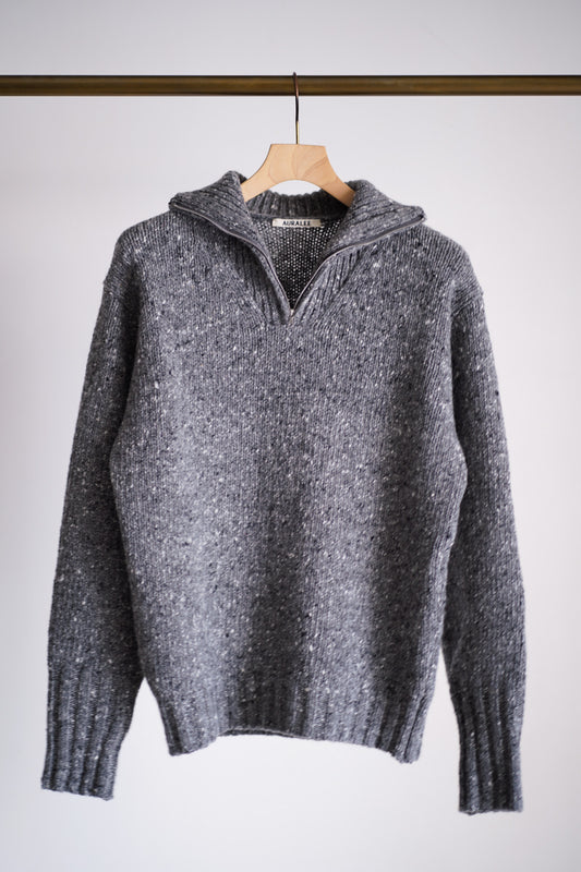LOW-GAUGE HOMESPUN TWEED KNIT ZIP TURTLE