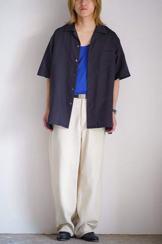 SILK CUPRO TWILL OPEN COLLAR S/S SHIRT