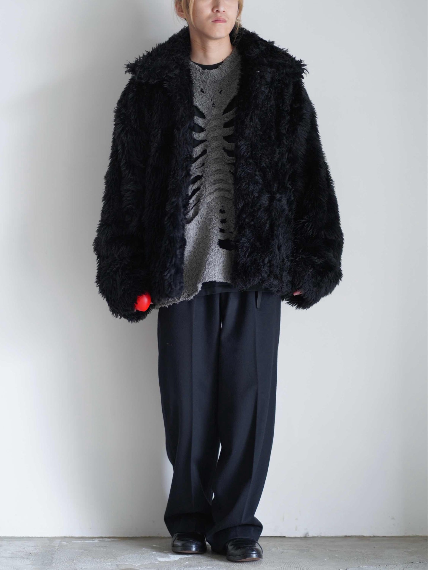 SINISTER MOUTH FAUX FUR JACKET