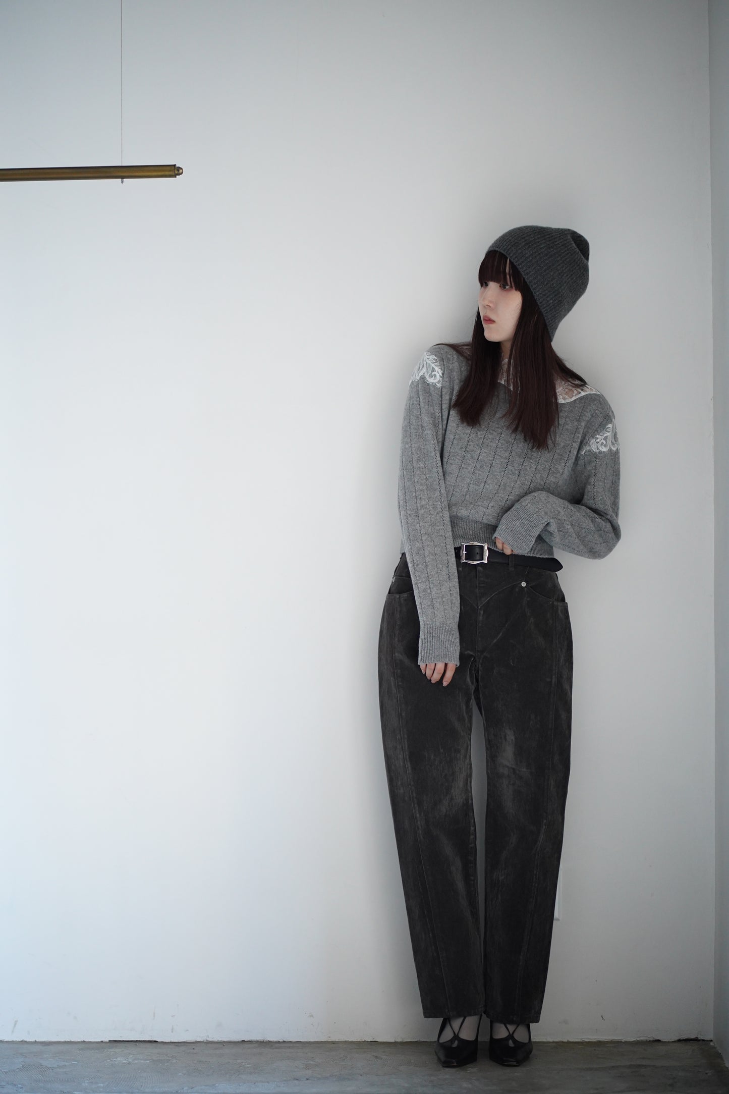 FLOCKED DENIM SLIM JEANS