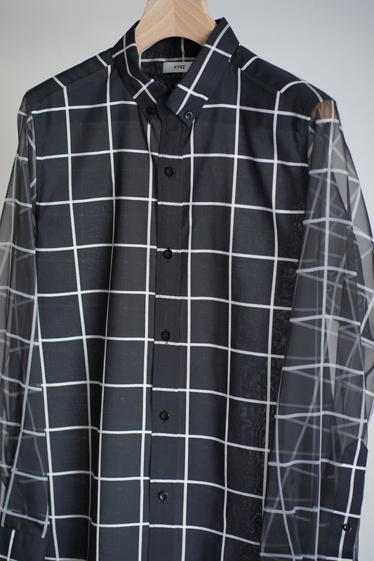 SHEER SLEEVE WINDOWPANE BLOUSE