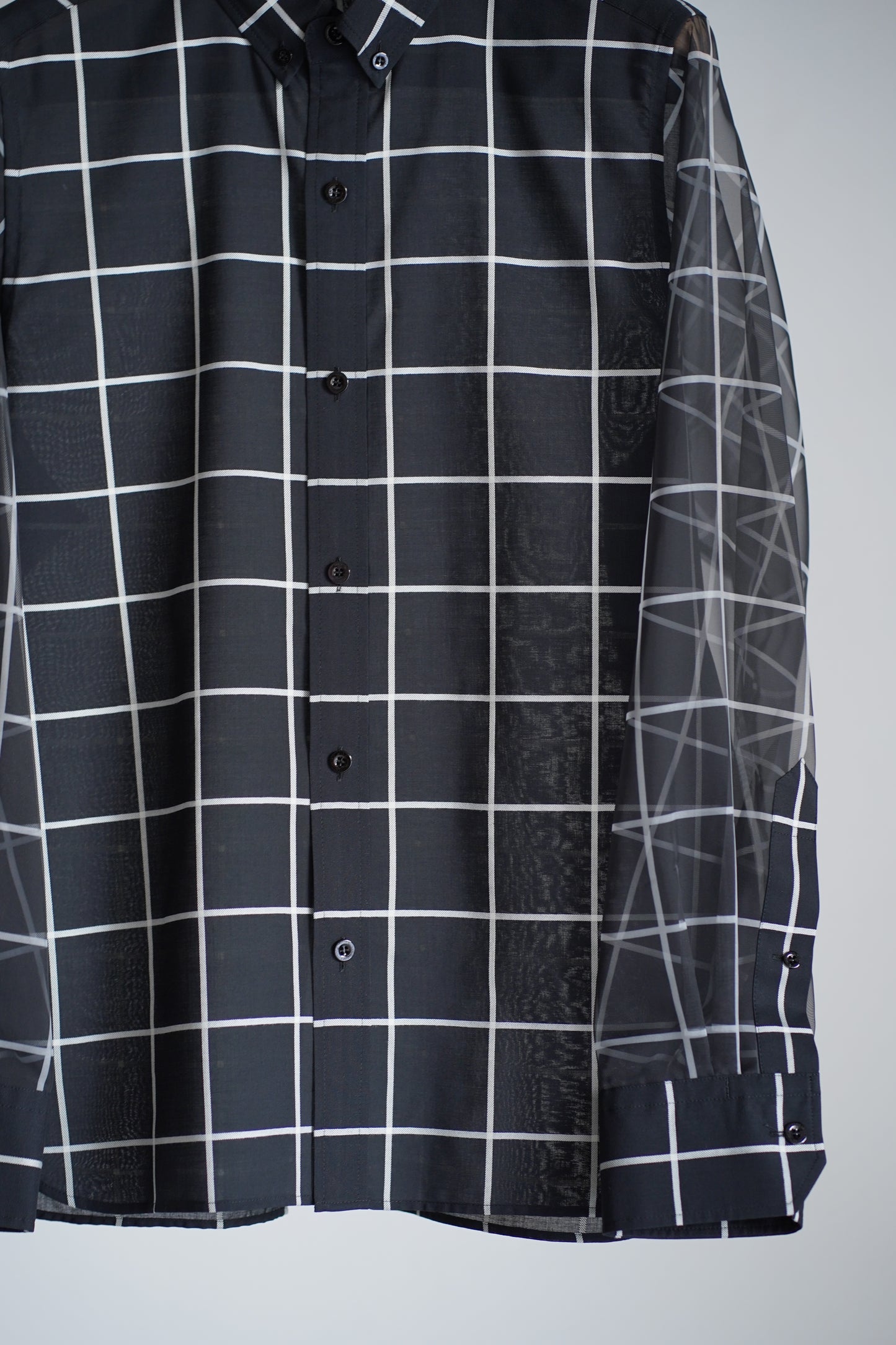 SHEER SLEEVE WINDOWPANE BLOUSE