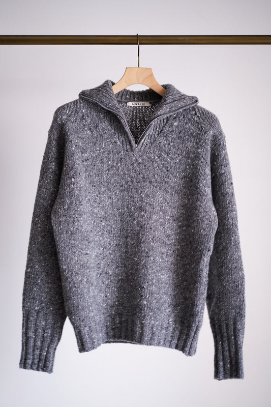 LOW-GAUGE HOMESPUN TWEED KNIT ZIP TURTLE