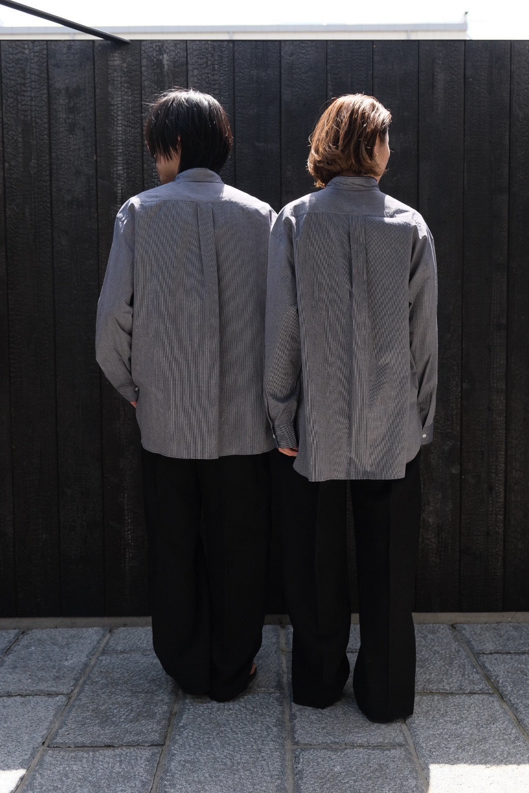 LIGHT SEERSUKER HANDMADE FRINGE MAO COLLAR SHIRT