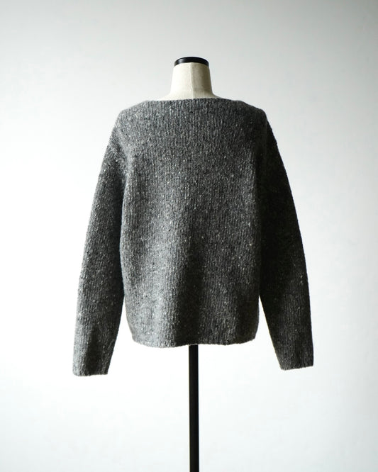 LOW-GAUGE HOMESPUN TWEED KNIT BOAT-NECK P/O