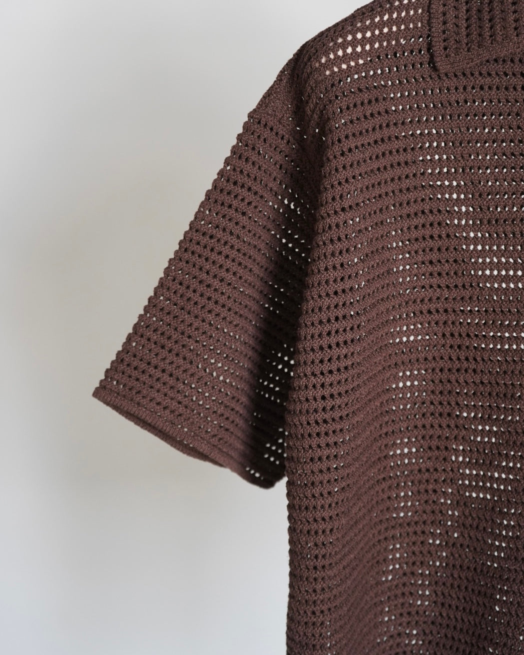 TUSSAH SILK COTTON MESH KNIT SKIPPER POLO