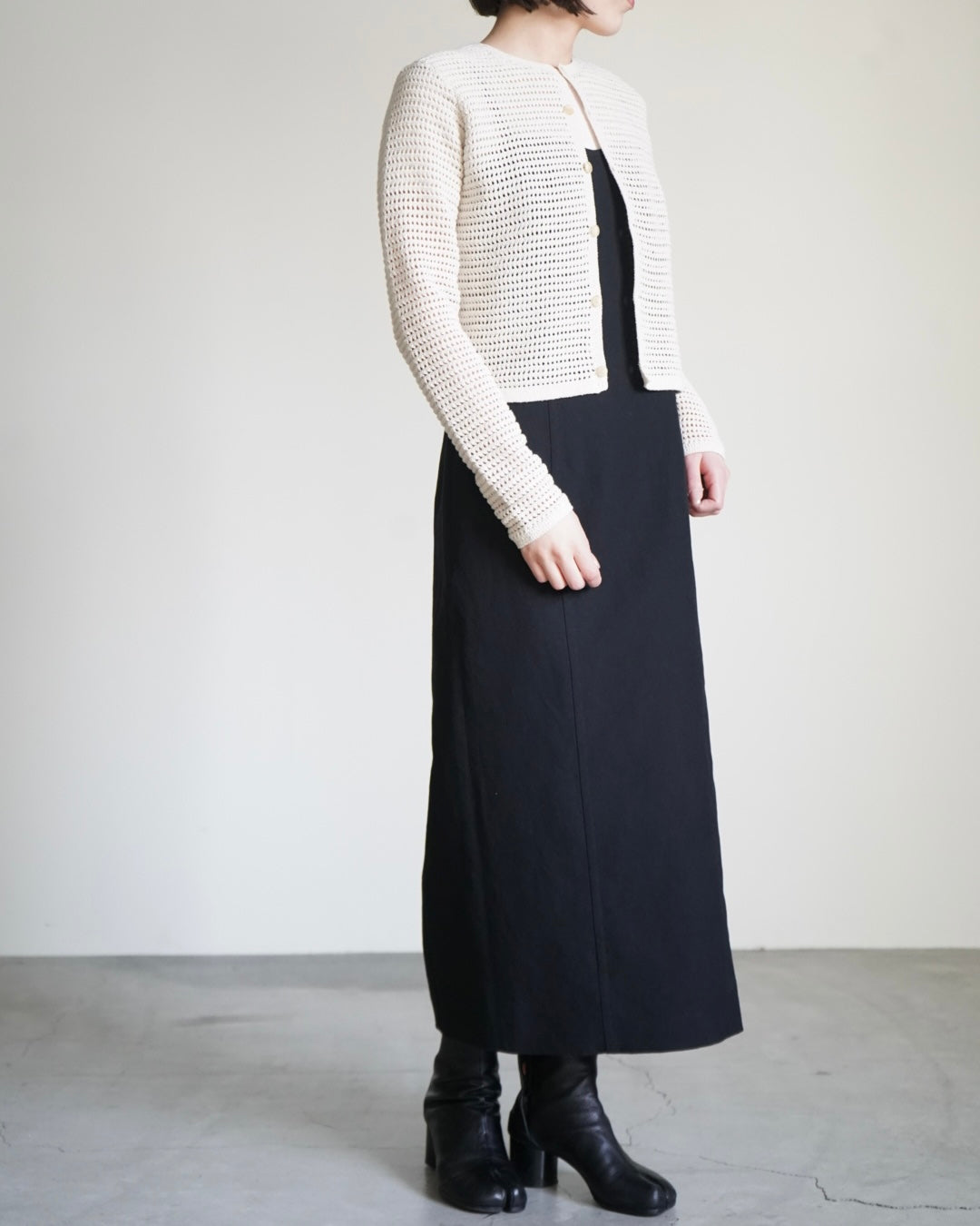 TUSSAH SILK COTTON MESH KNIT CARDIGAN