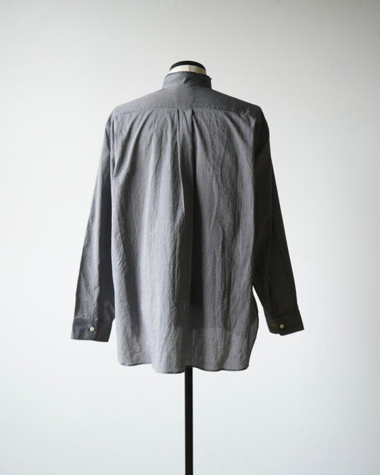 LIGHT SEERSUKER HANDMADE FRINGE MAO COLLAR SHIRT