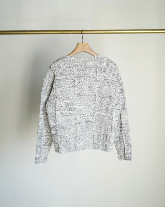 STRUCTURED COTTON LINEN PANEL KNIT BOAT NECK P/O