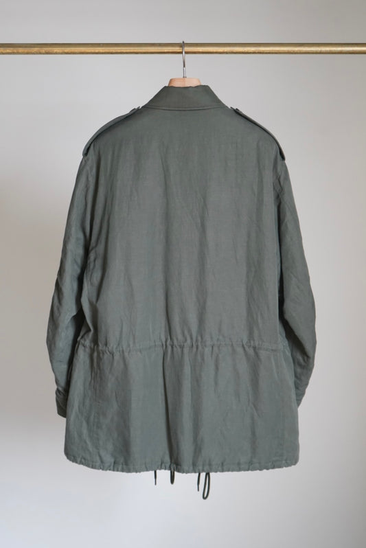 BRUSHED SILK LINEN SATIN PADDED MILITARY BLOUSON