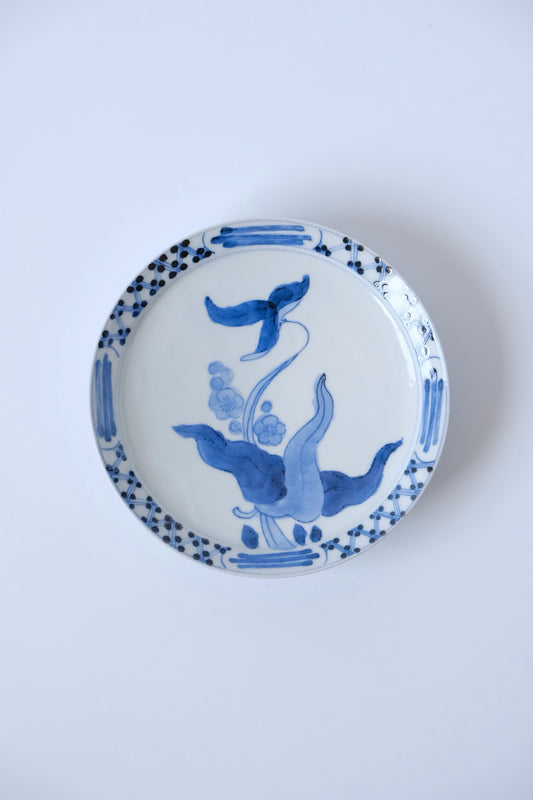 染付沢瀉6寸リム皿