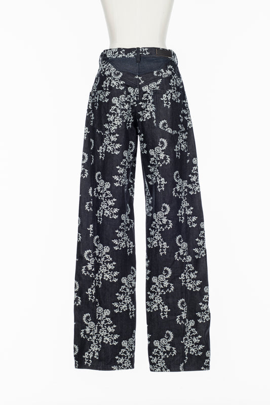 LACE-JACQUARD DENIM STRAIGHT JEANS