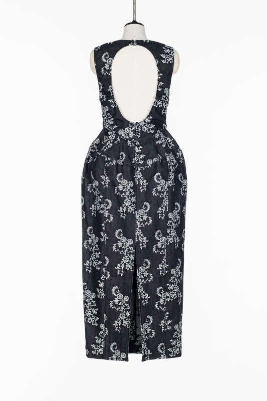 LACE-JACQUARD DENIM CURVY DRESS