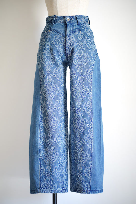 DAMASK-JACQUARD DENIM CURVE-FIT HIGH-RISE JEANS