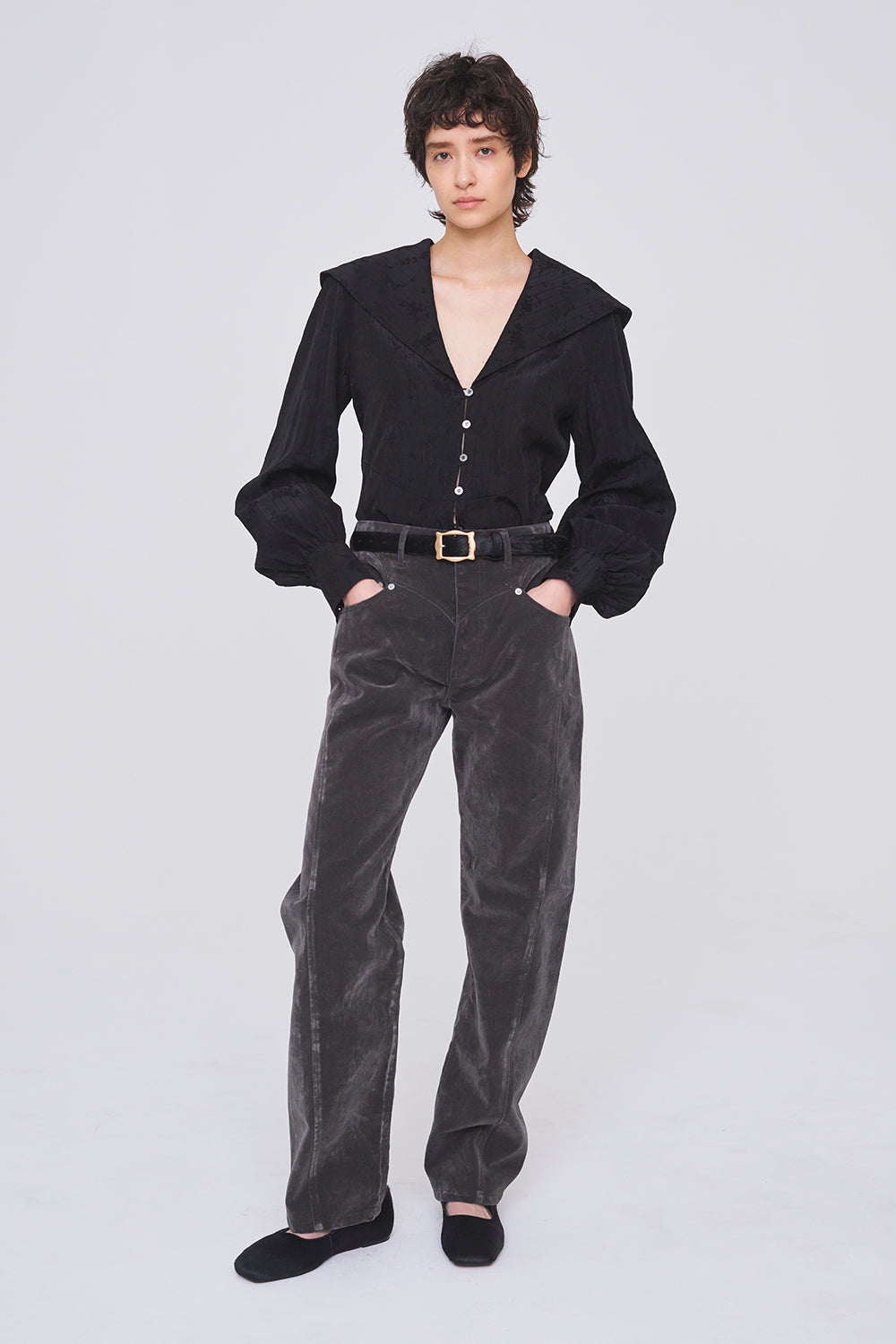 FLOCKED DENIM SLIM JEANS