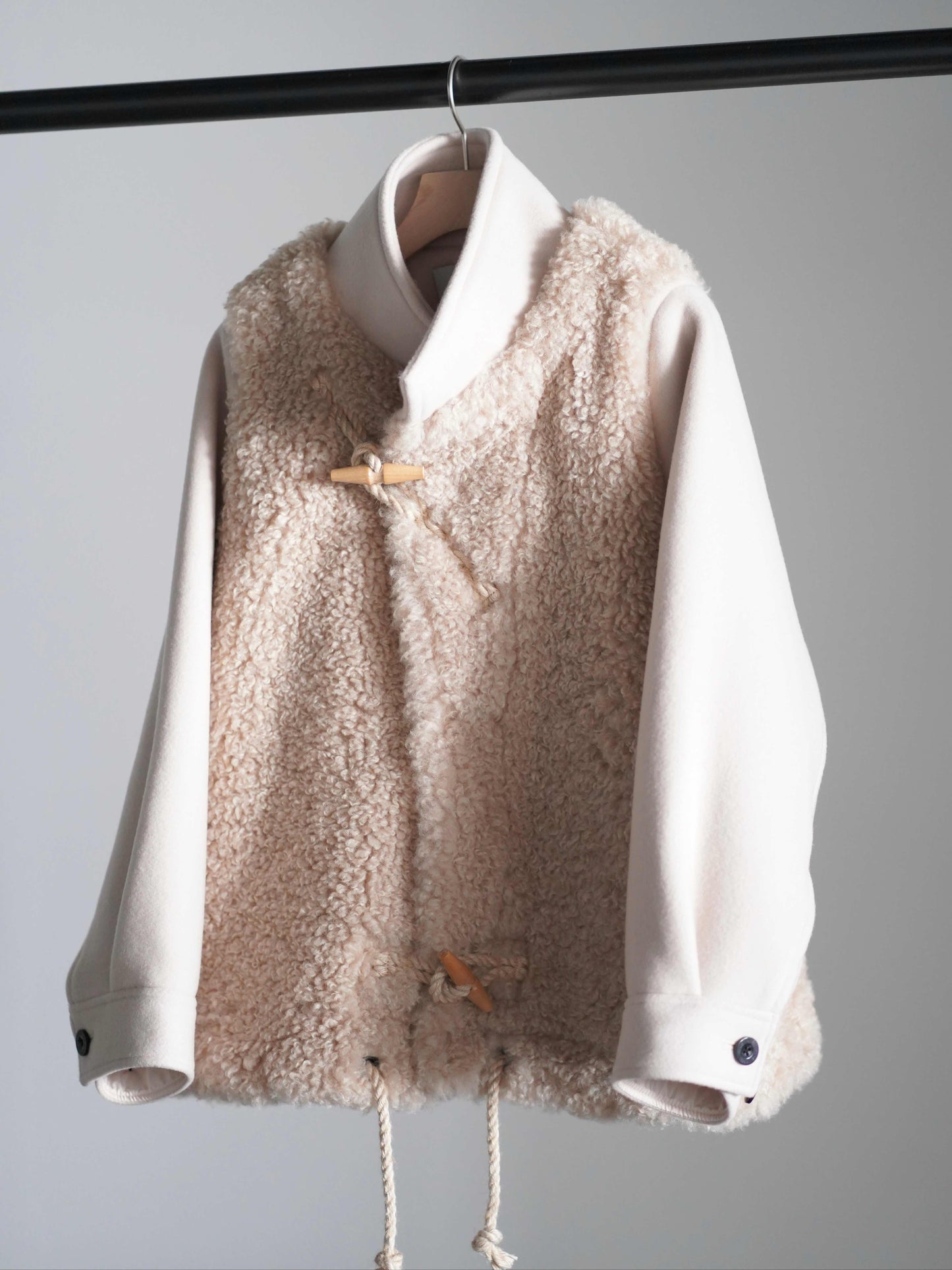 DOUBLE FACE FAUX SHEARLING DUFFEL JACKET