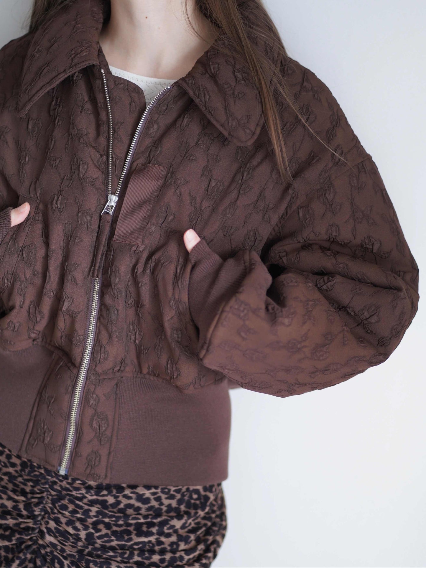 Floral jacquard bomber jacket