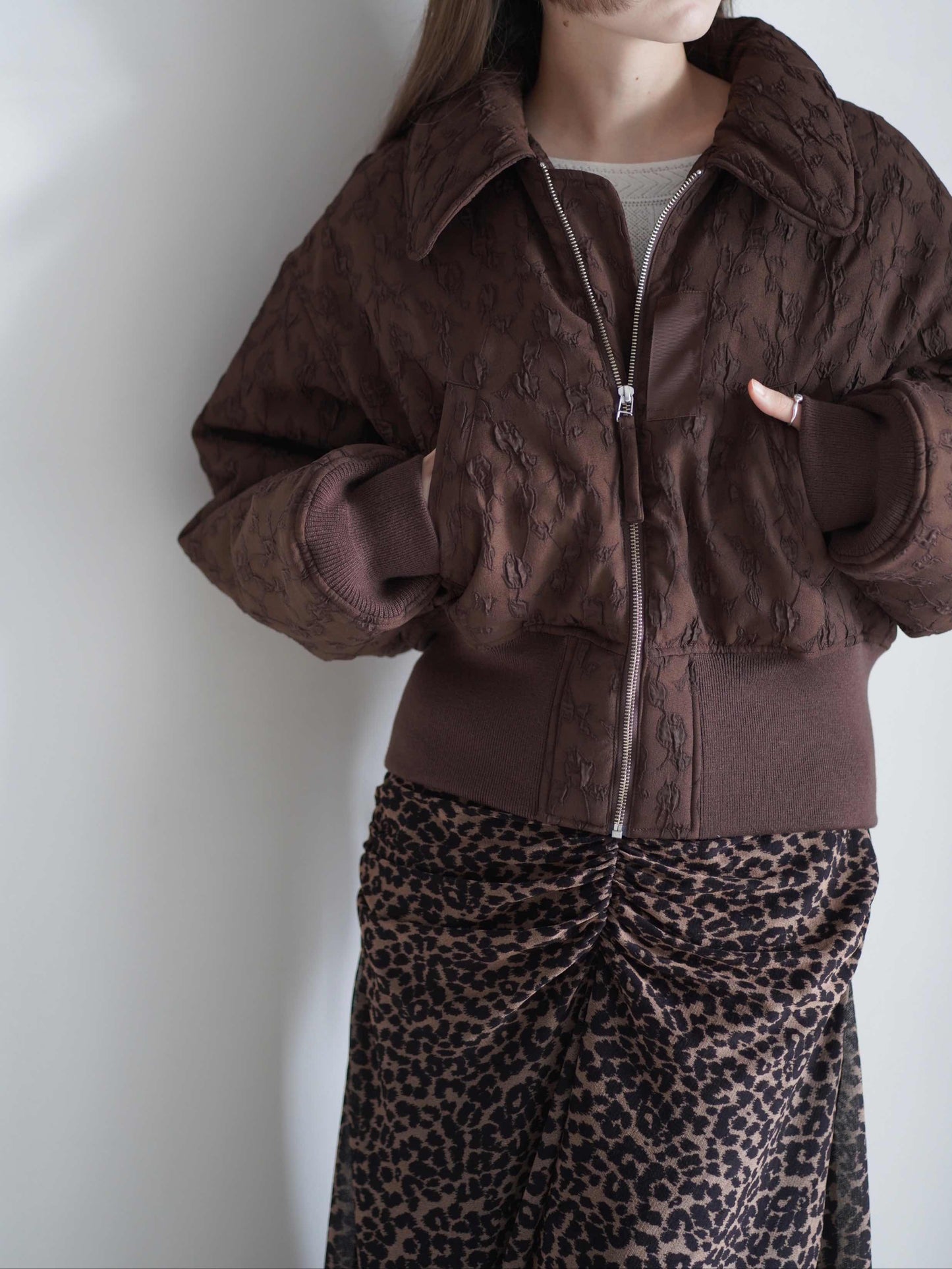 Floral jacquard bomber jacket