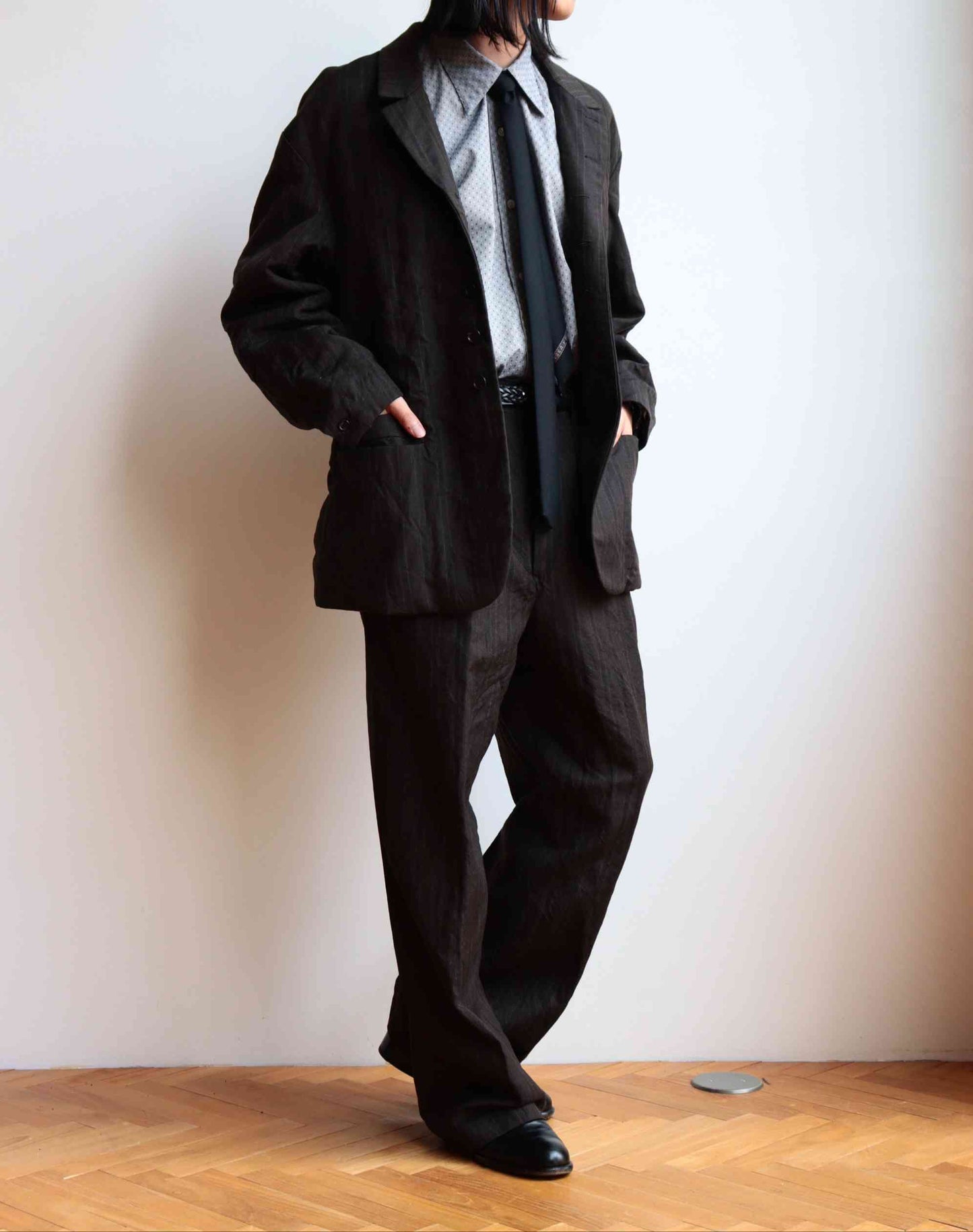 S.SCHENKER / ウールリネンストライプ フライングVトラウザー