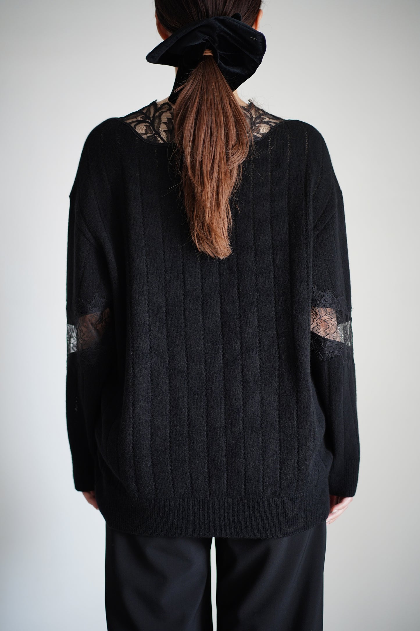 OVERSIZED HAIRY LACE PANELED KNIT CARDIGAN