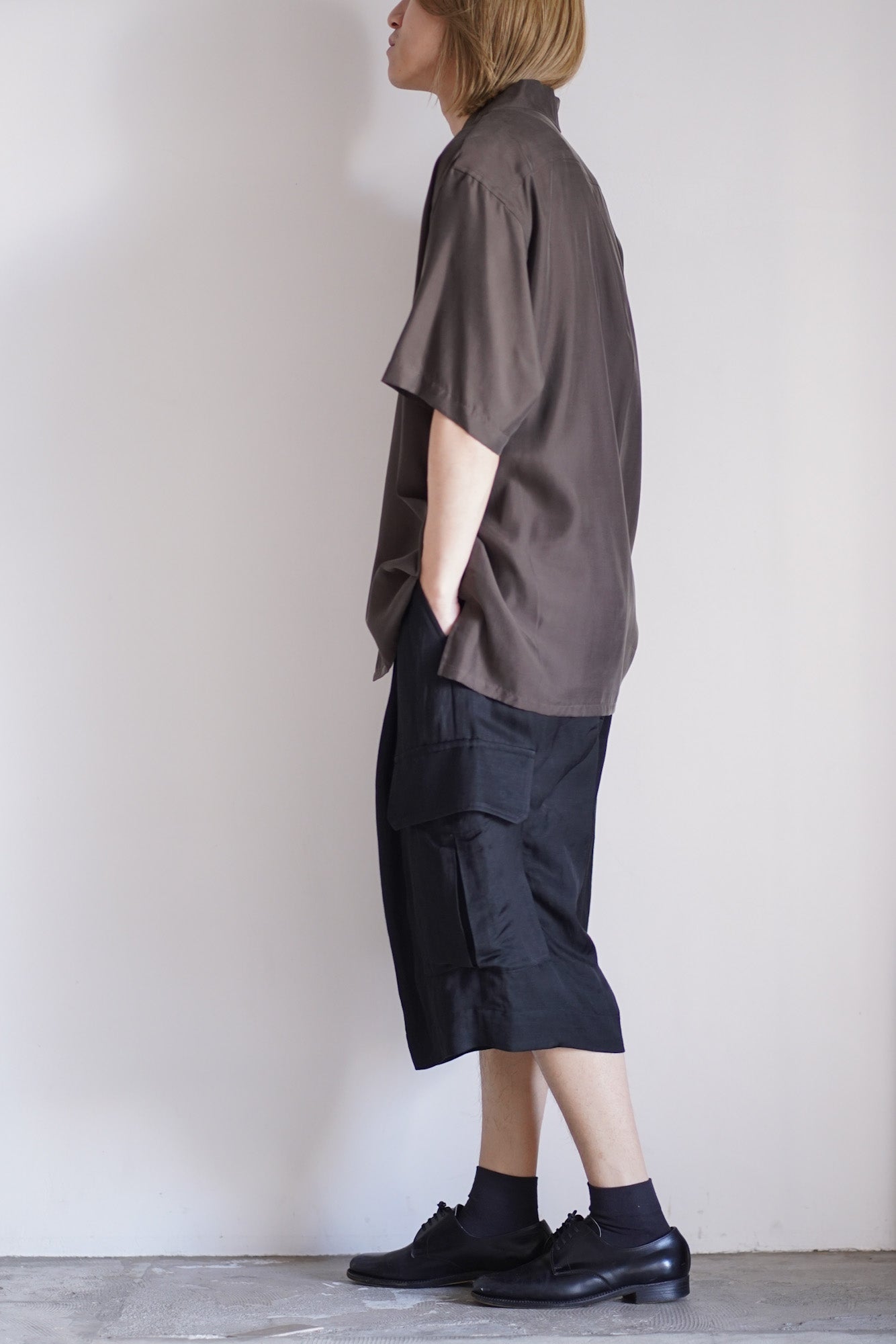 CUPRO TWILL OVERSIZED OPEN COLLAR SS SHIRT