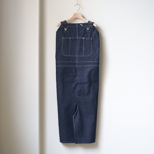 DENIM OVERALL APRON MIDI DRESS