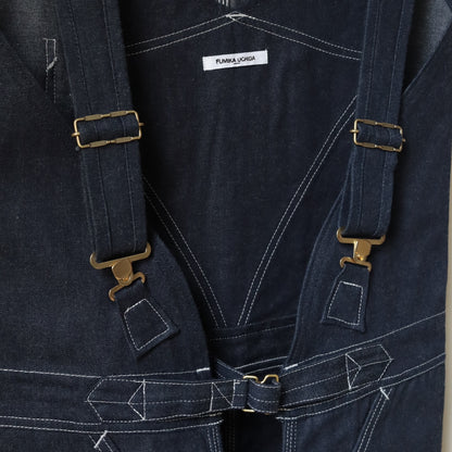 DENIM OVERALL APRON MIDI DRESS