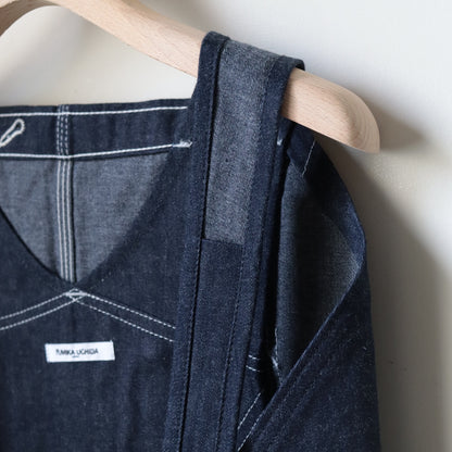 DENIM OVERALL APRON MIDI DRESS
