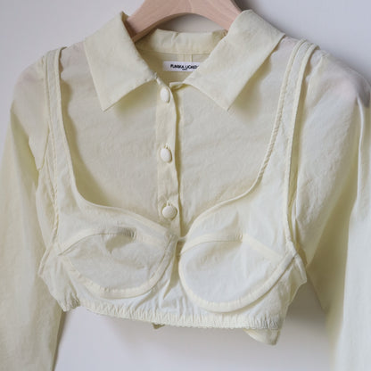 STRETCH TAFFETA LAYERED BRA TOP SHIRT