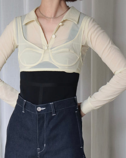 STRETCH TAFFETA LAYERED BRA TOP SHIRT