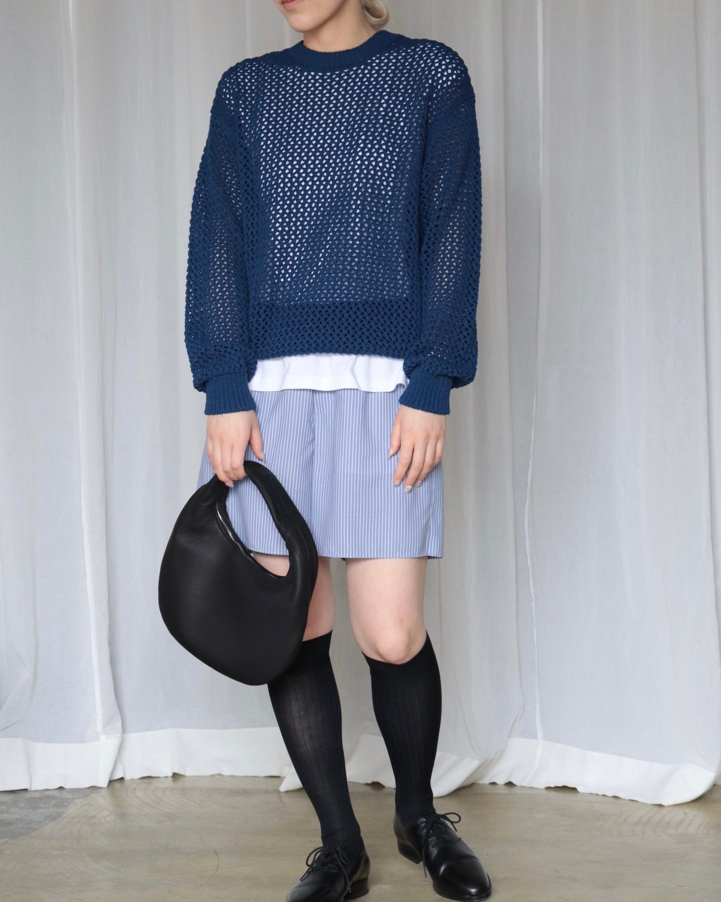 AURALEEE / COTTON LILY-YARN MESH KNIT P/O