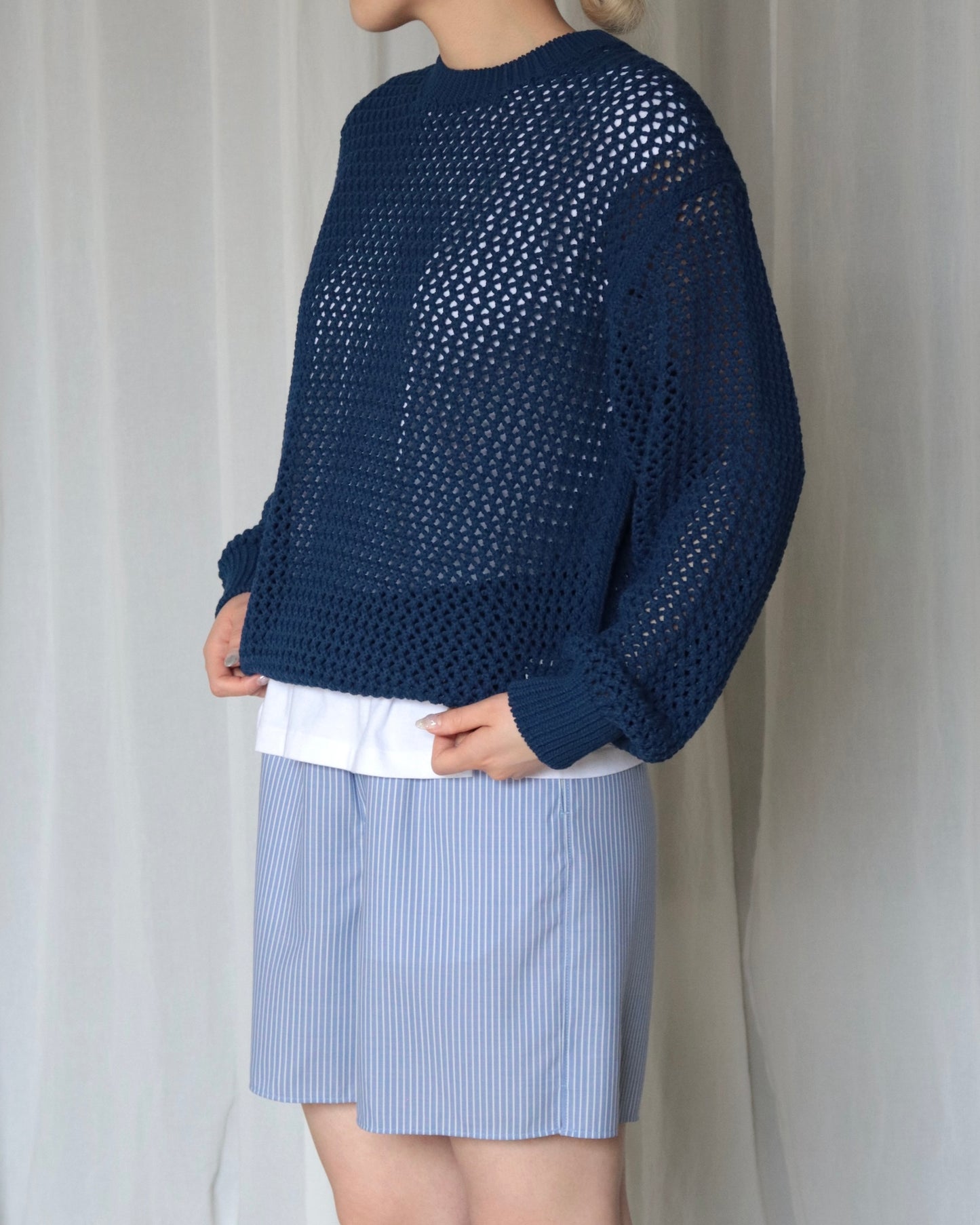 AURALEEE / COTTON LILY-YARN MESH KNIT P/O