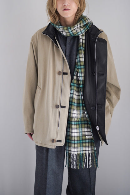 REVERSIBLE WOOL TWISTED TWILL / SHEEP LEATHER HALF COAT