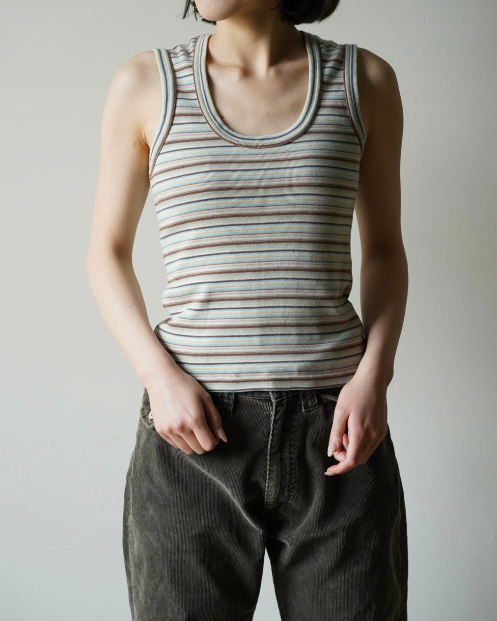 MULTICOLOR STRIPE U-NECK TANK TOP