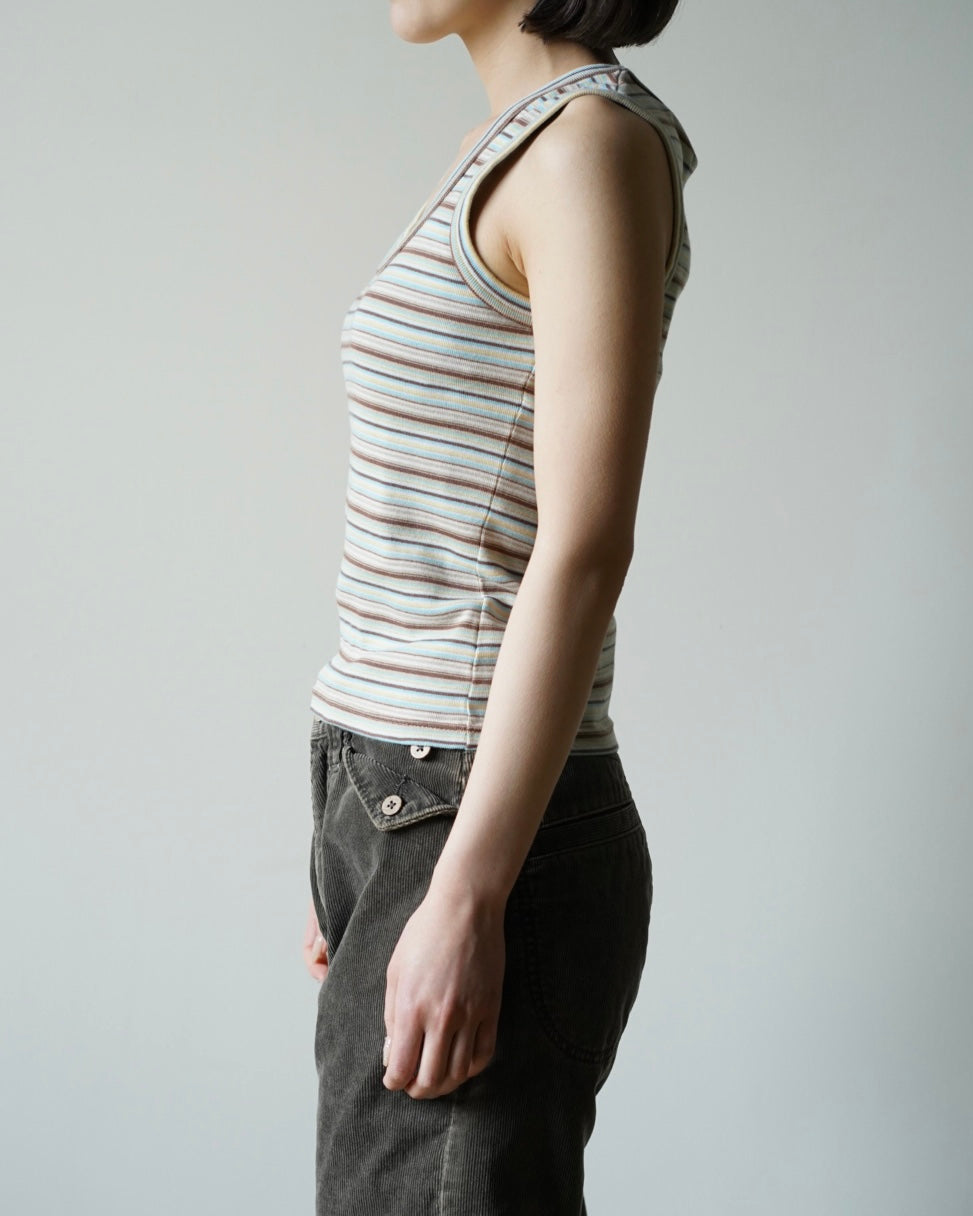 MULTICOLOR STRIPE U-NECK TANK TOP