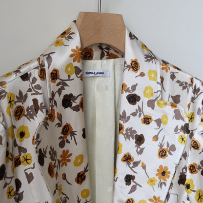 FLOWER PRINTED ROUND LAPEL JACKET
