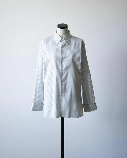 COTTON SILK STRIPE DOUBLE-CUFF SHIRT