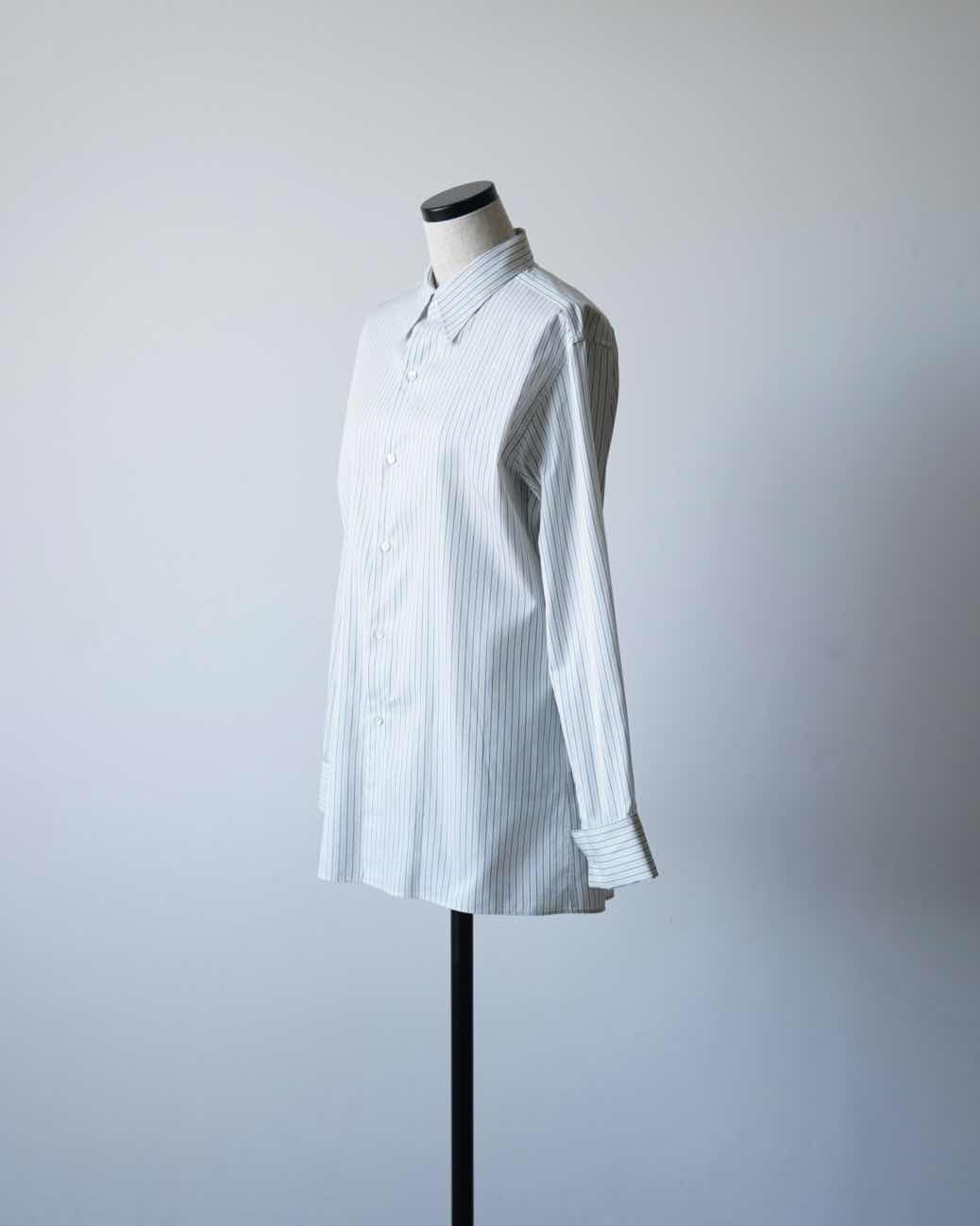 COTTON SILK STRIPE DOUBLE-CUFF SHIRT