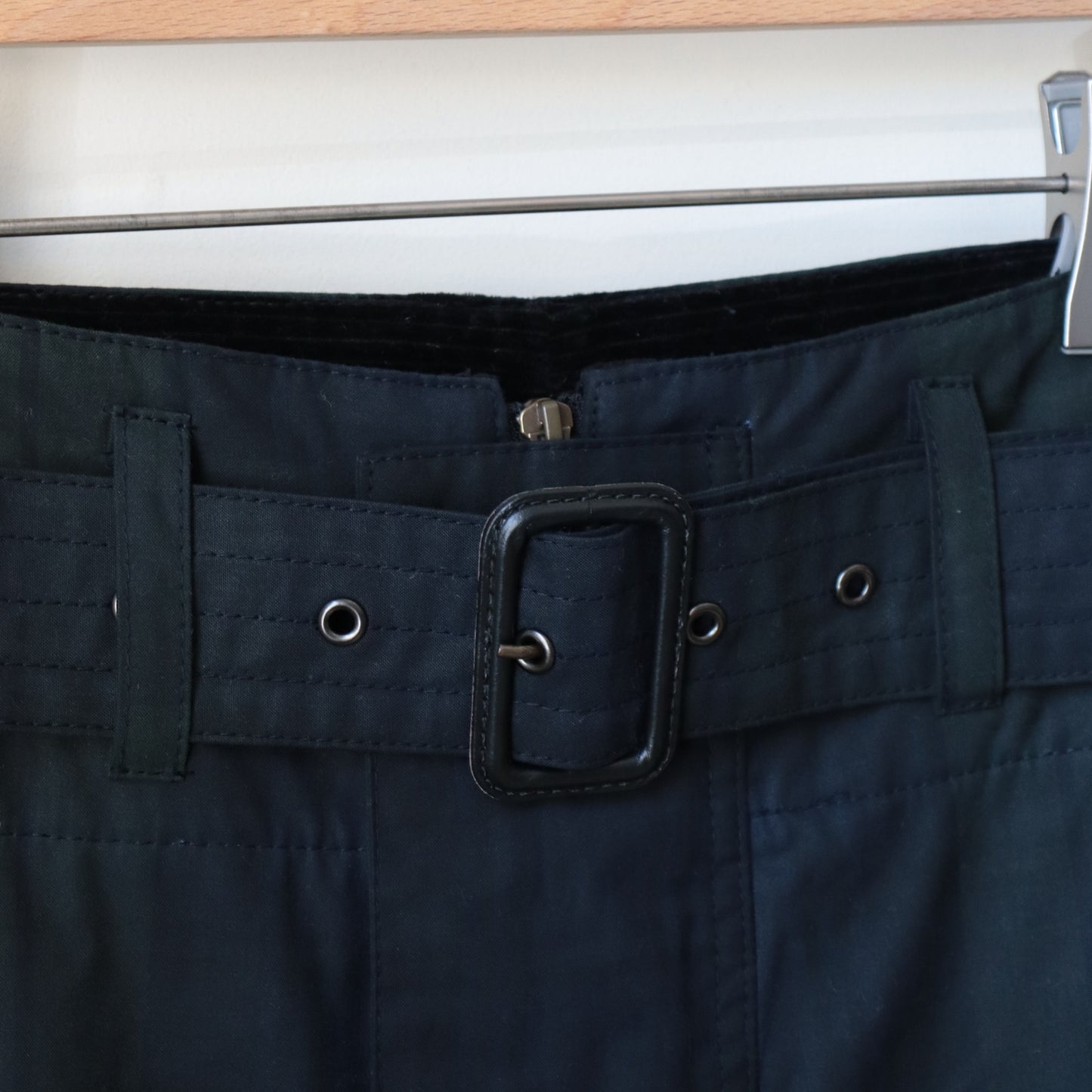 OILED TARTAN PLAID BELT PANTS